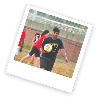 students playing volleyball