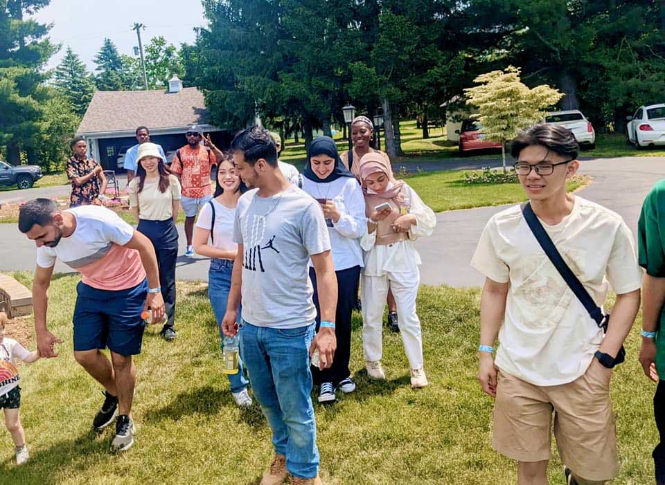 a group of students walking outdoors